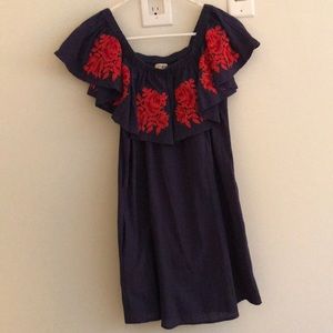 Umgee Navy Dress with red/orange floral detail